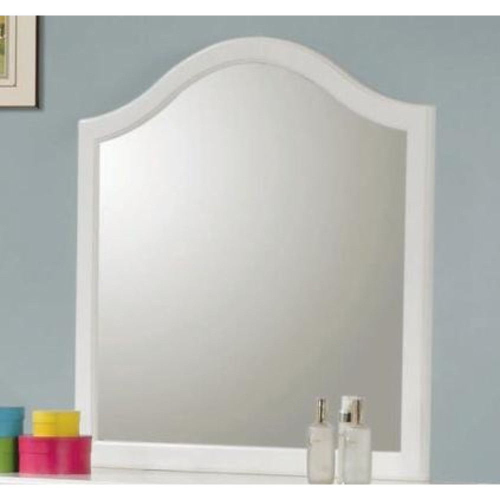 34 Inch Wall Mirror, Classic MDF Rectangular Frame With Arched Top, White