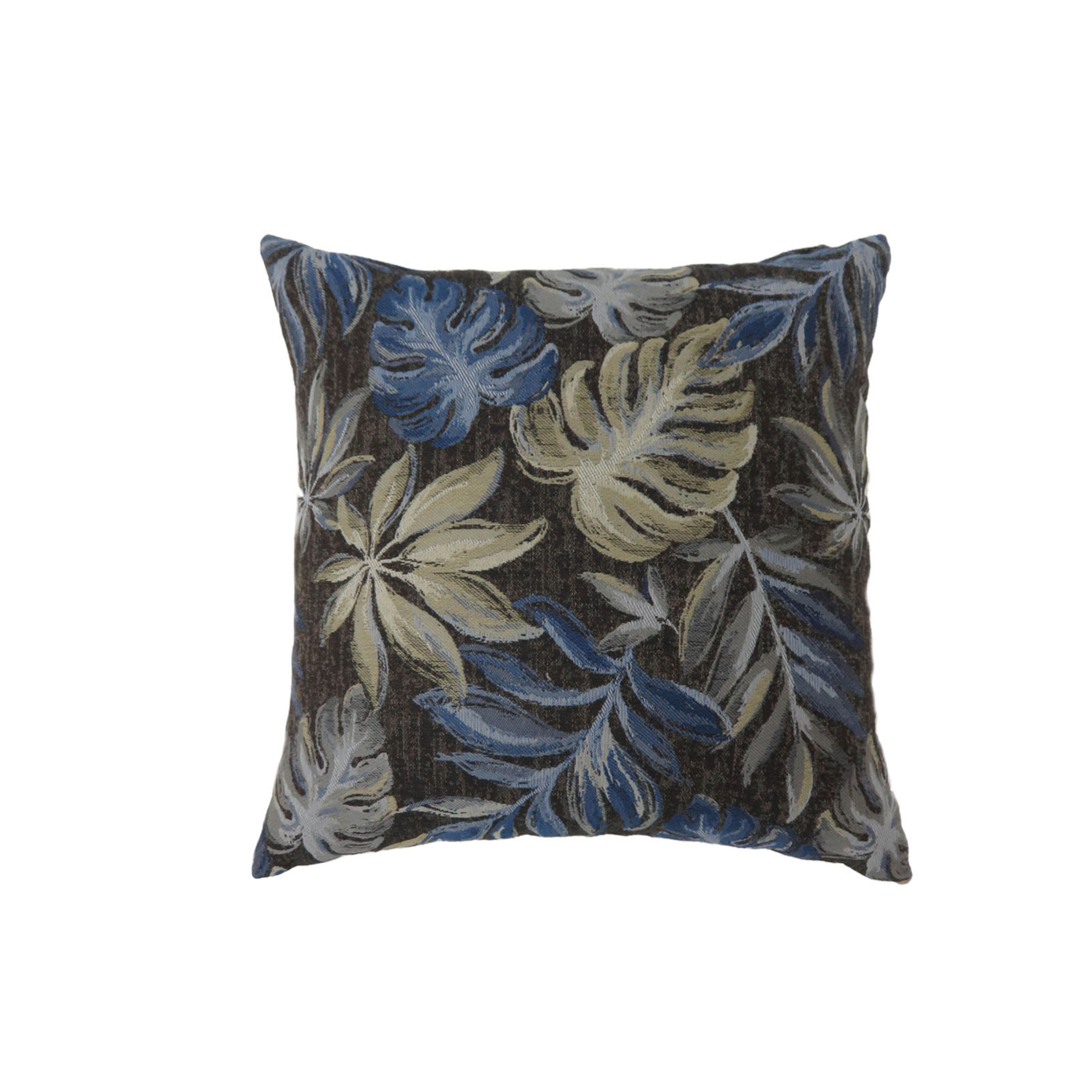 18 Inch Throw Pillow, Set Of 2, Leaf Pattern Polyester Fabric, Dark Gray, Blue