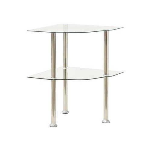 2-Tier Side Table Transparent Tempered Glass 15"x15"x19.7"