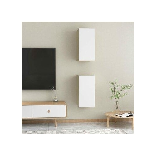 2 Pcs White and Sonoma Oak TV Cabinets 12"x11.8"x23.6"