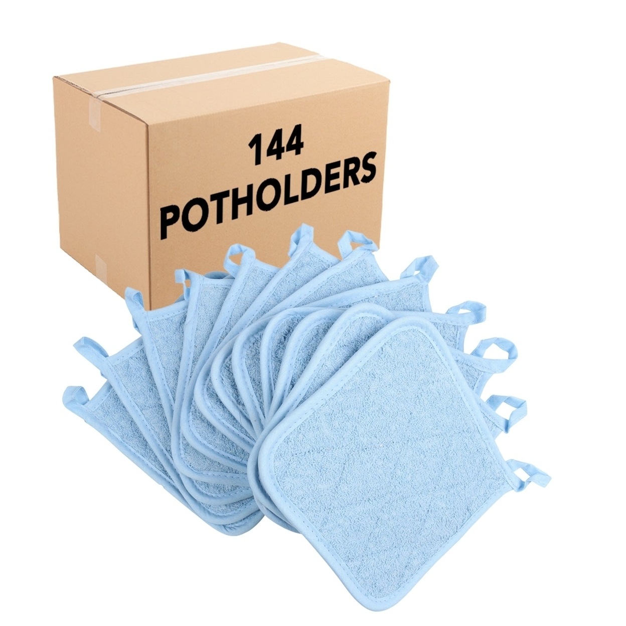 Pot Holder 12-Pack, Cotton Terry, Looped, 7x7 in., Six Colors, Buy a 12-Pack or a Case of 144. - Blue, Case of 144