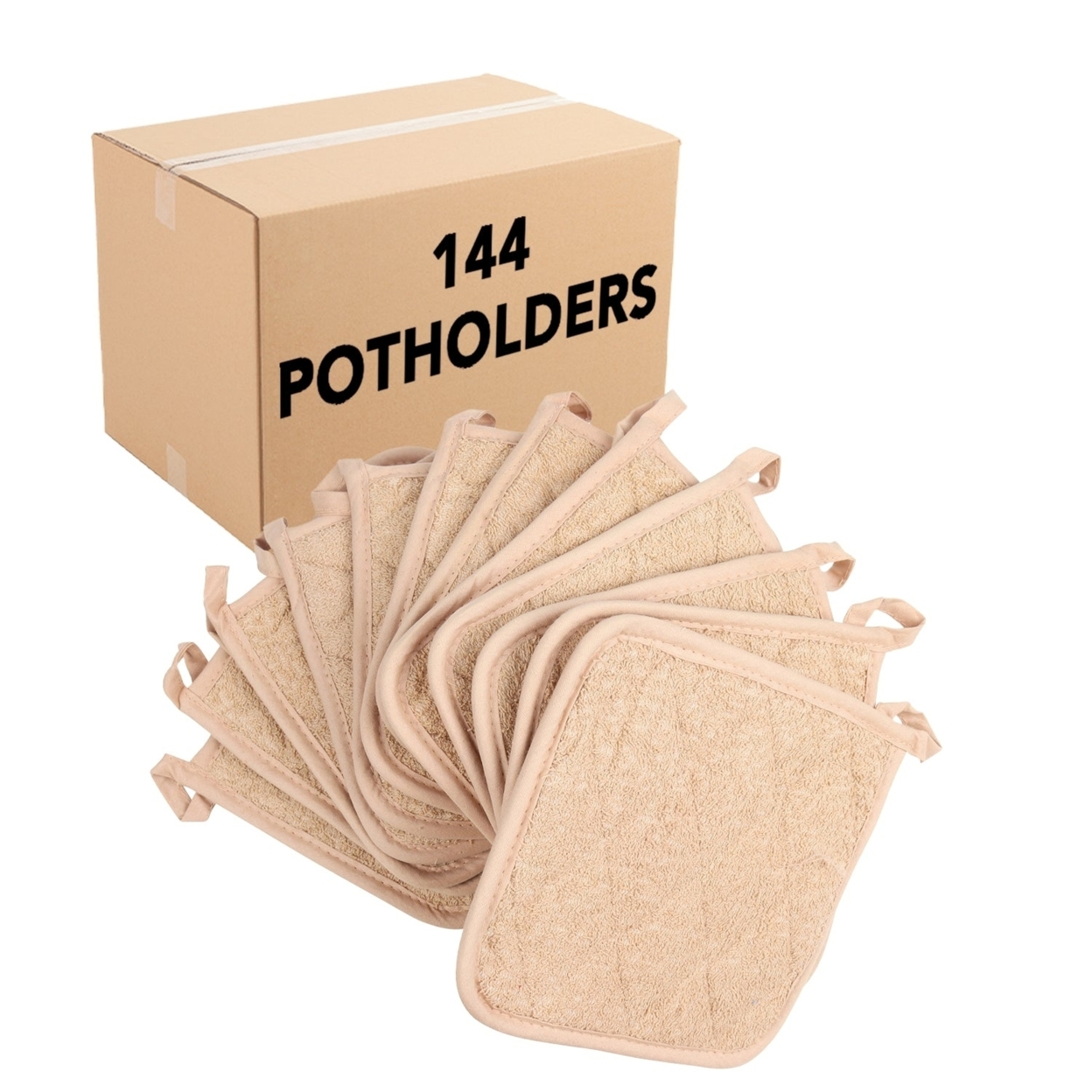 Pot Holder 12-Pack, Cotton Terry, Looped, 7x7 in., Six Colors, Buy a 12-Pack or a Case of 144. - Tan, Case of 144