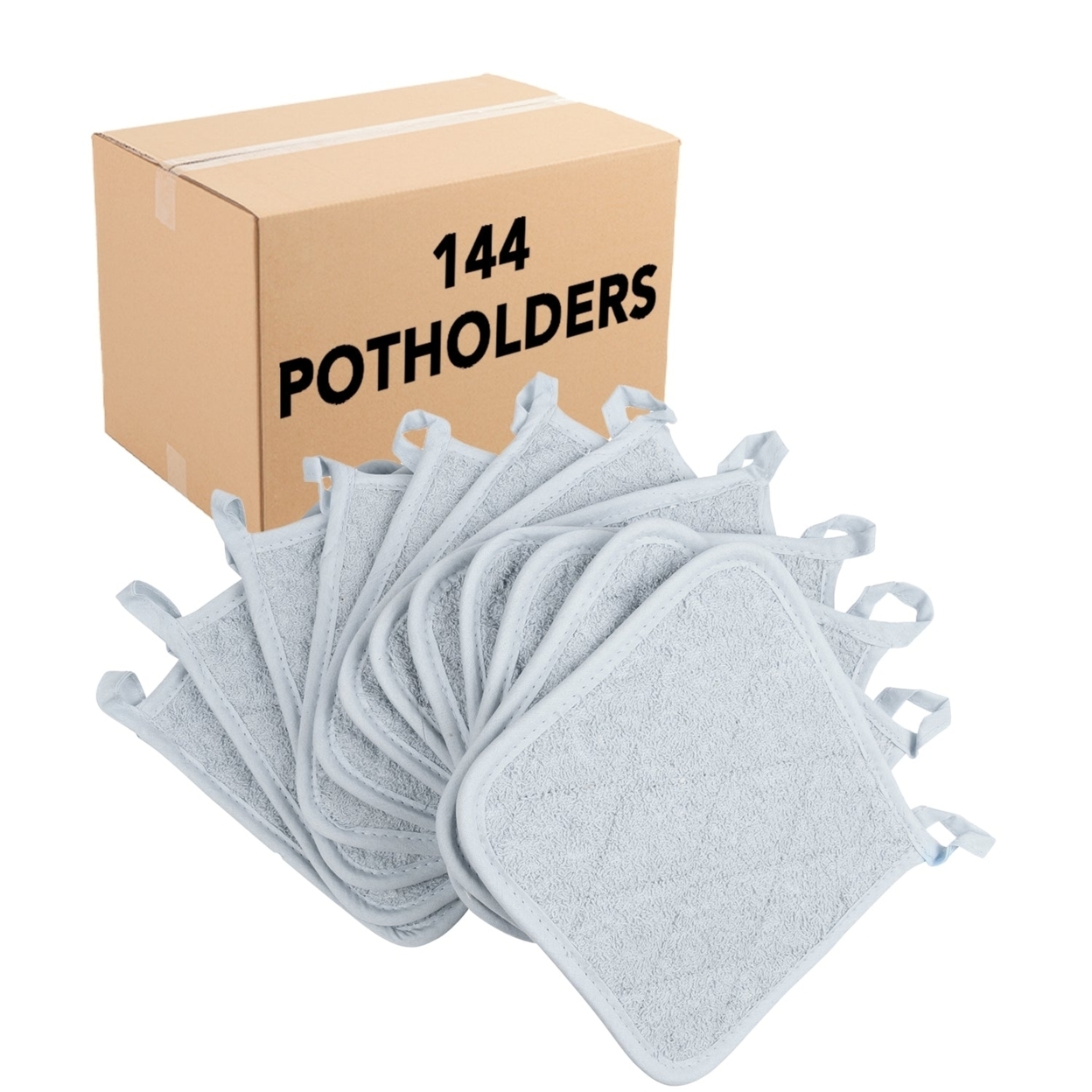 Pot Holder 12-Pack, Cotton Terry, Looped, 7x7 in., Six Colors, Buy a 12-Pack or a Case of 144. - Grey, Case of 144