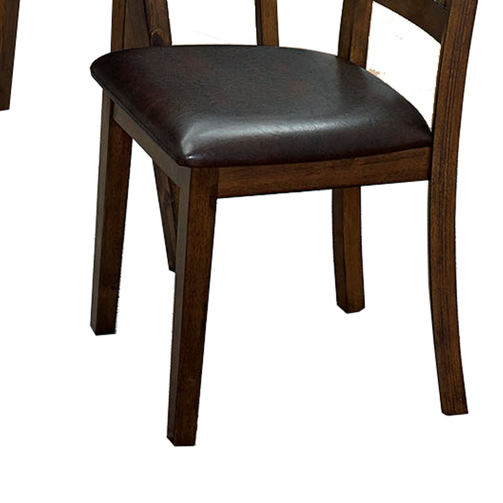 Wooden Dining Table With Ladder Back Style Chairs, Set Of 5, Brown- Saltoro Sherpi