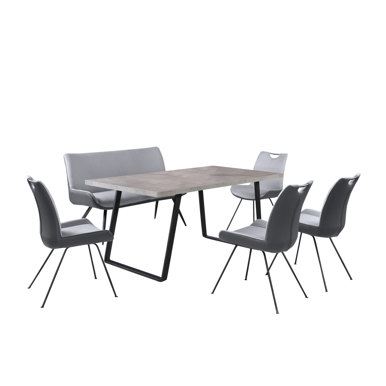 Six Piece Dining Table Set With Metal Base And Fabric Upholstery, Gray- Saltoro Sherpi