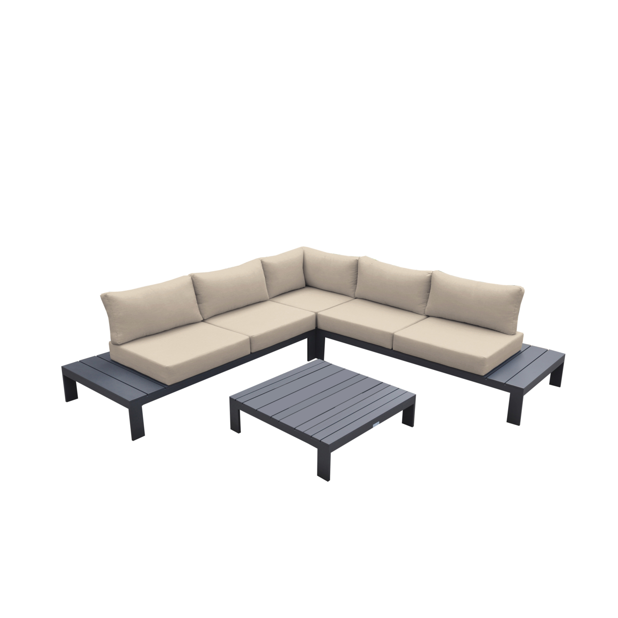 4 Piece Metal And Fabric Outdoor Sectional, Gray And Beige- Saltoro Sherpi