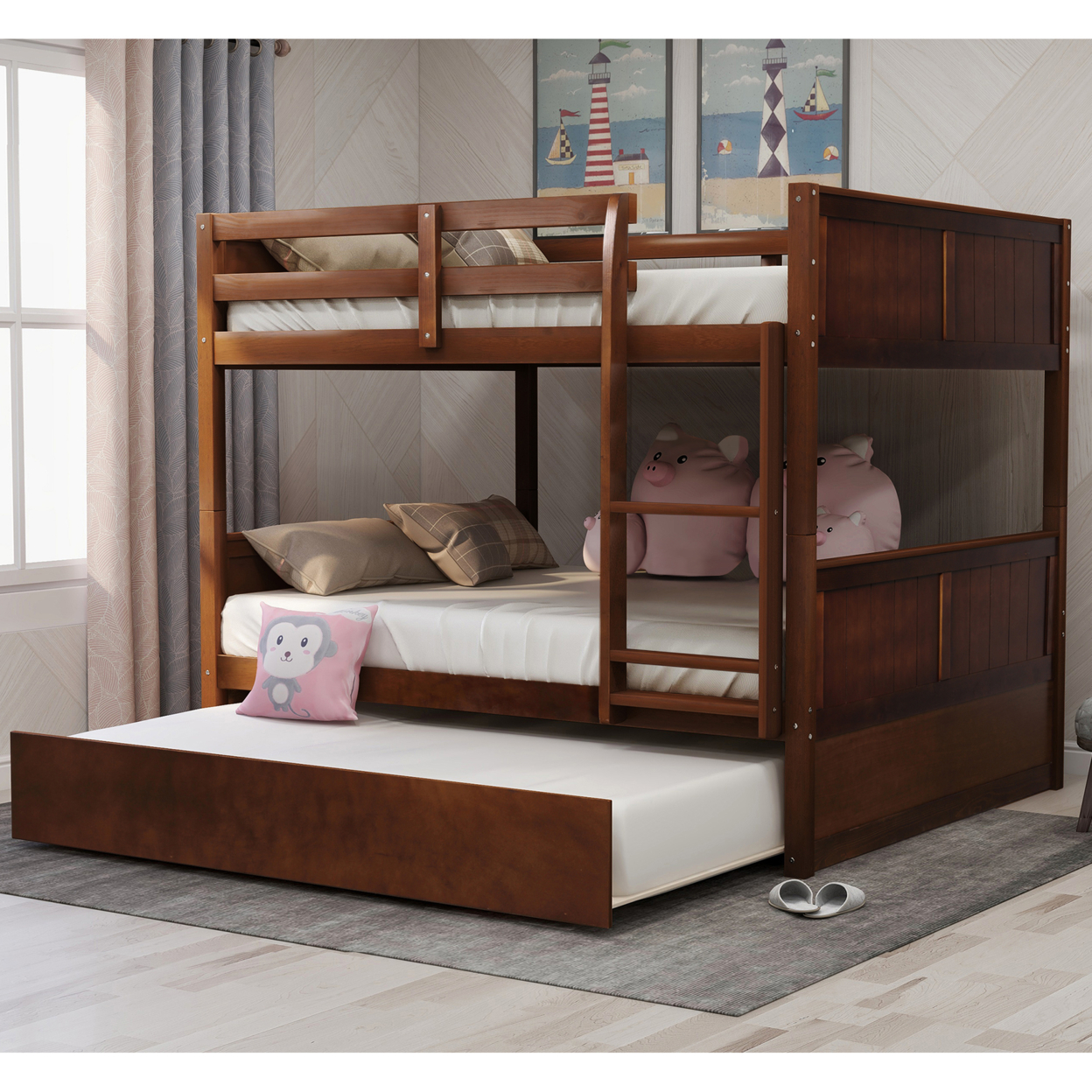 Full Over Full Bunk Bed with Twin Size Trundle, Walnut ï¿½ï¿½ old sku: LP000150AAL)