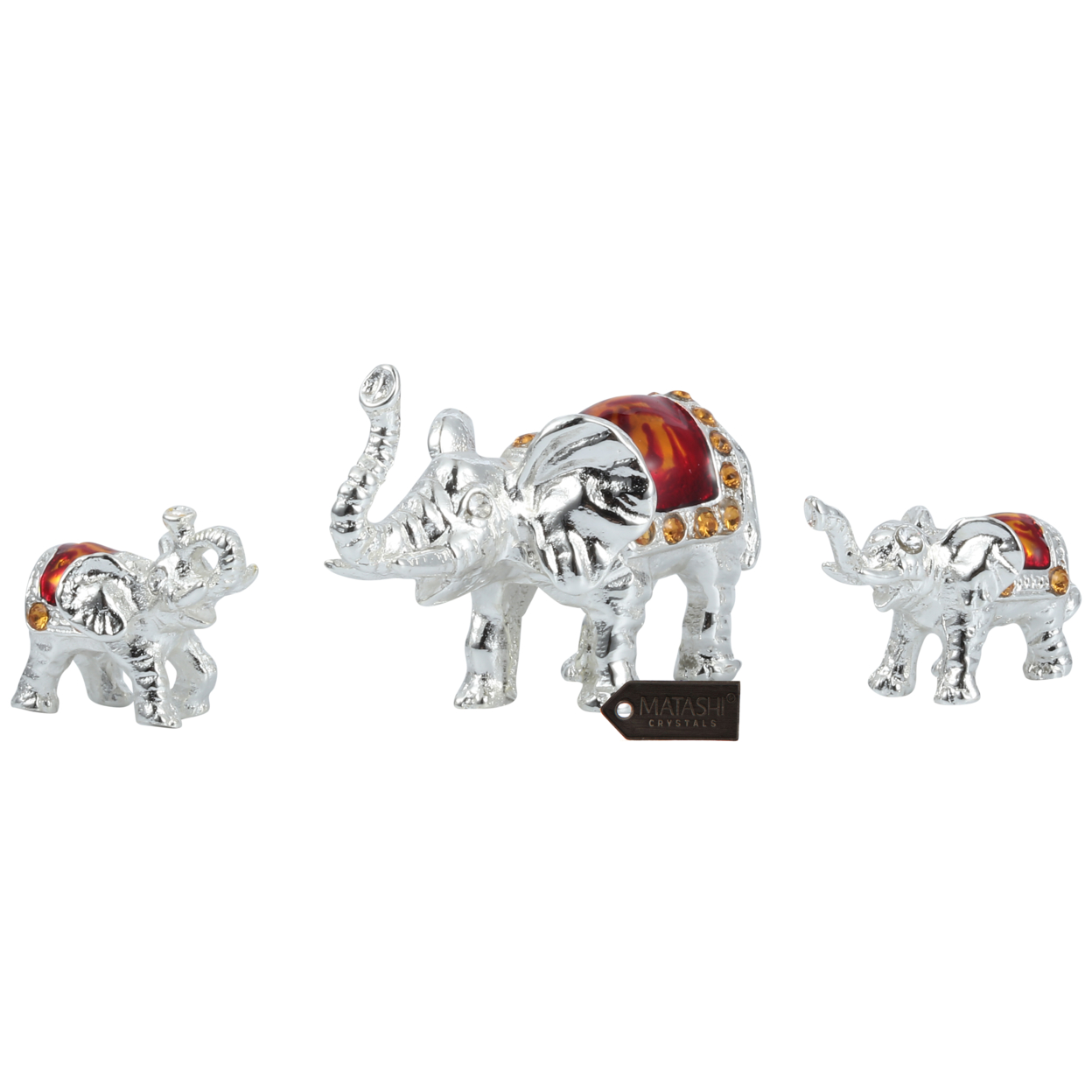 Matashi Silver Plated Crystal Studded Family Of Elephants Ornaments