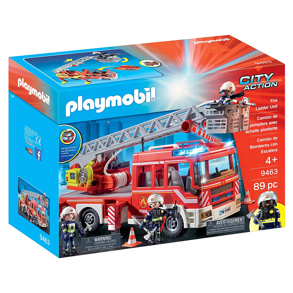 Playmobil Fire Station, Fire Ladder Unit And Firefighters With Water Pump, 310 Pcs Kids Playset With Small Washable Coloring Play Mat