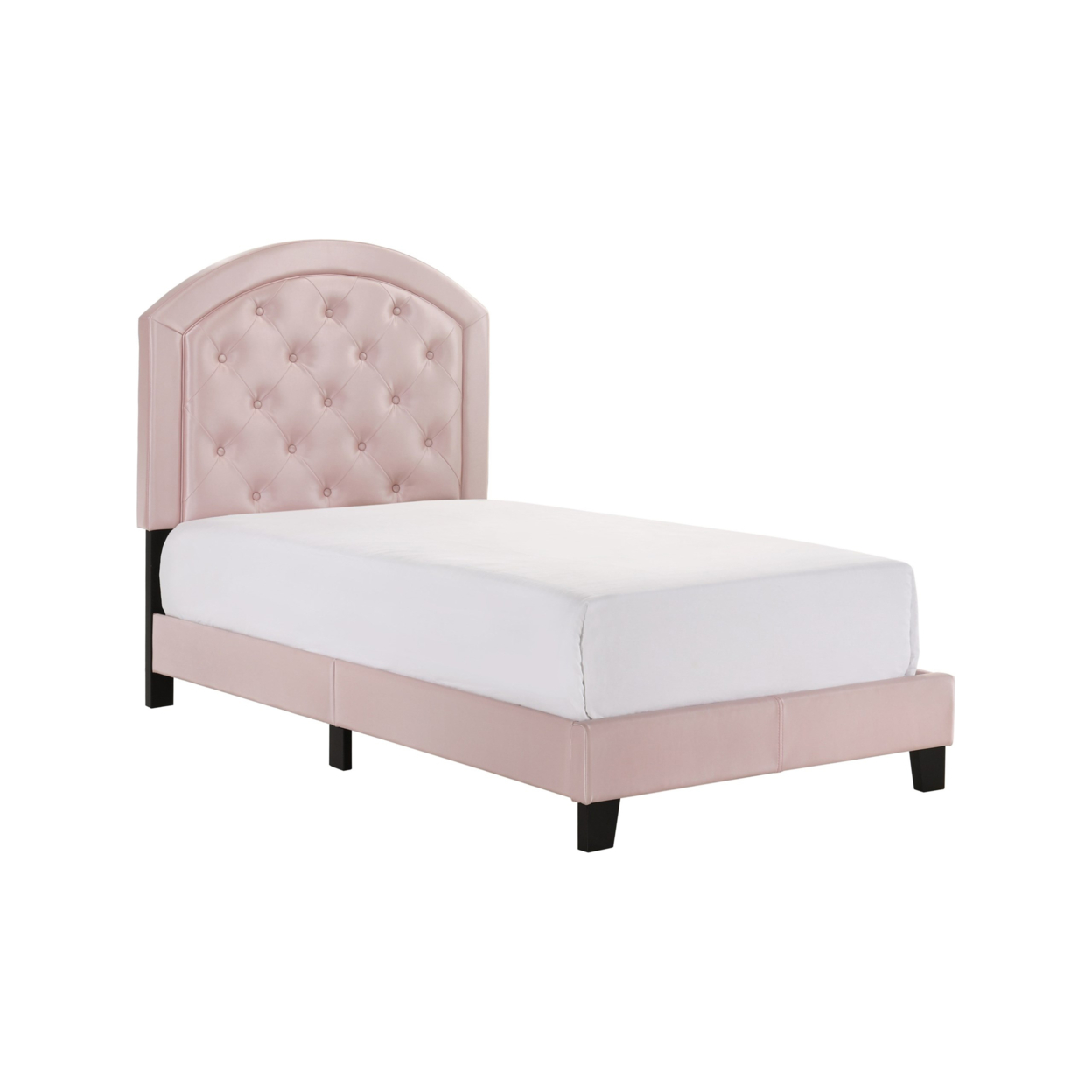Twin Platform Bed With Curved Button Tufted Headboard, Pink- Saltoro Sherpi