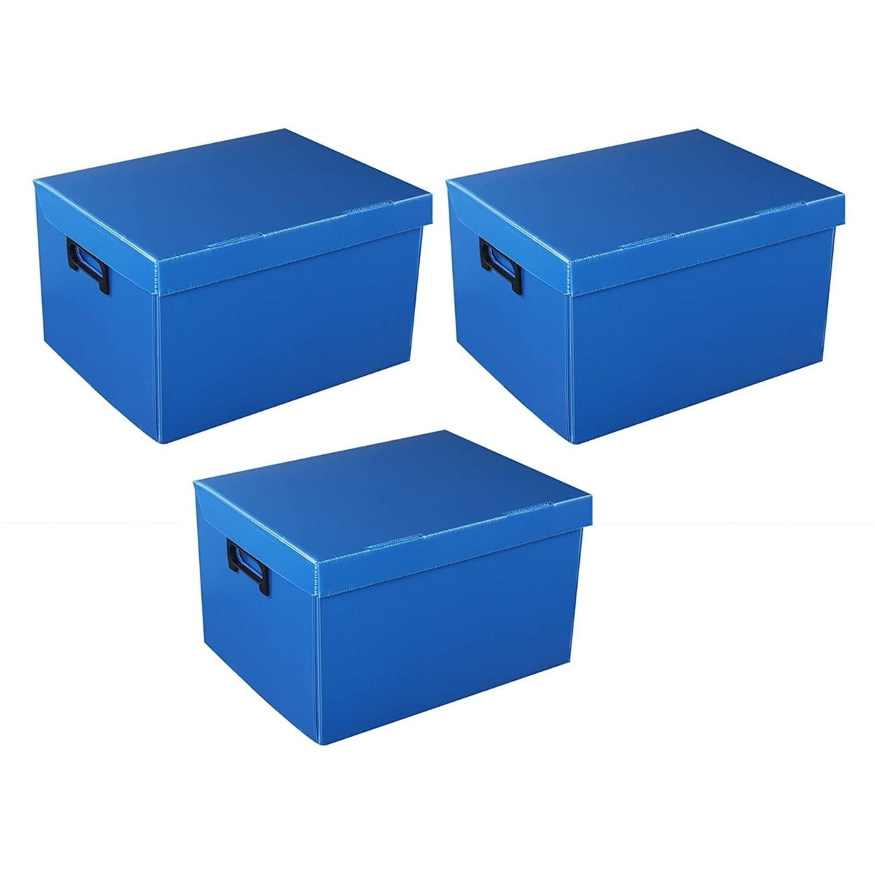 (3 Set) Vaiyer Durable Plastic Filing Storage Organizer Box with Lid, Storage Bins Baskets Containers for Home Office Cabinet for Office Use - blue