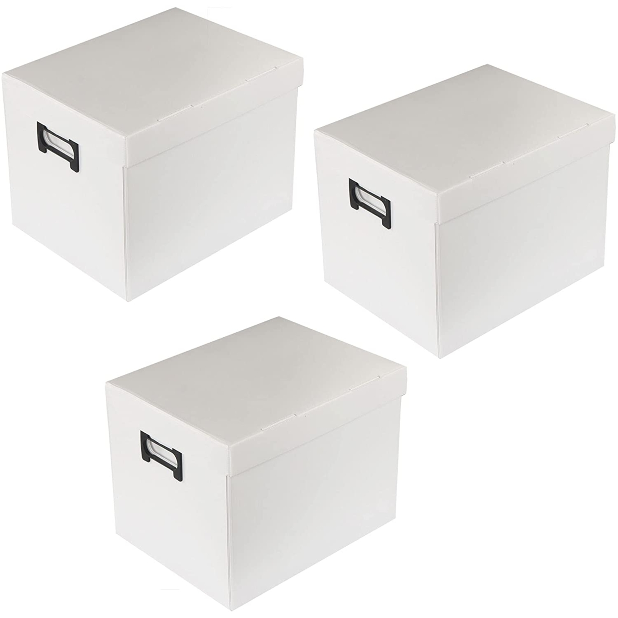 (3 Set) Vaiyer Durable Plastic Filing Storage Organizer Box with Lid, Storage Bins Baskets Containers for Home Office Cabinet for Office Use - white