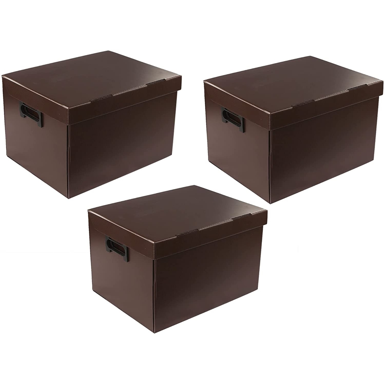 (3 Set) Vaiyer Durable Plastic Filing Storage Organizer Box with Lid, Storage Bins Baskets Containers for Home Office Cabinet for Office Use - brown