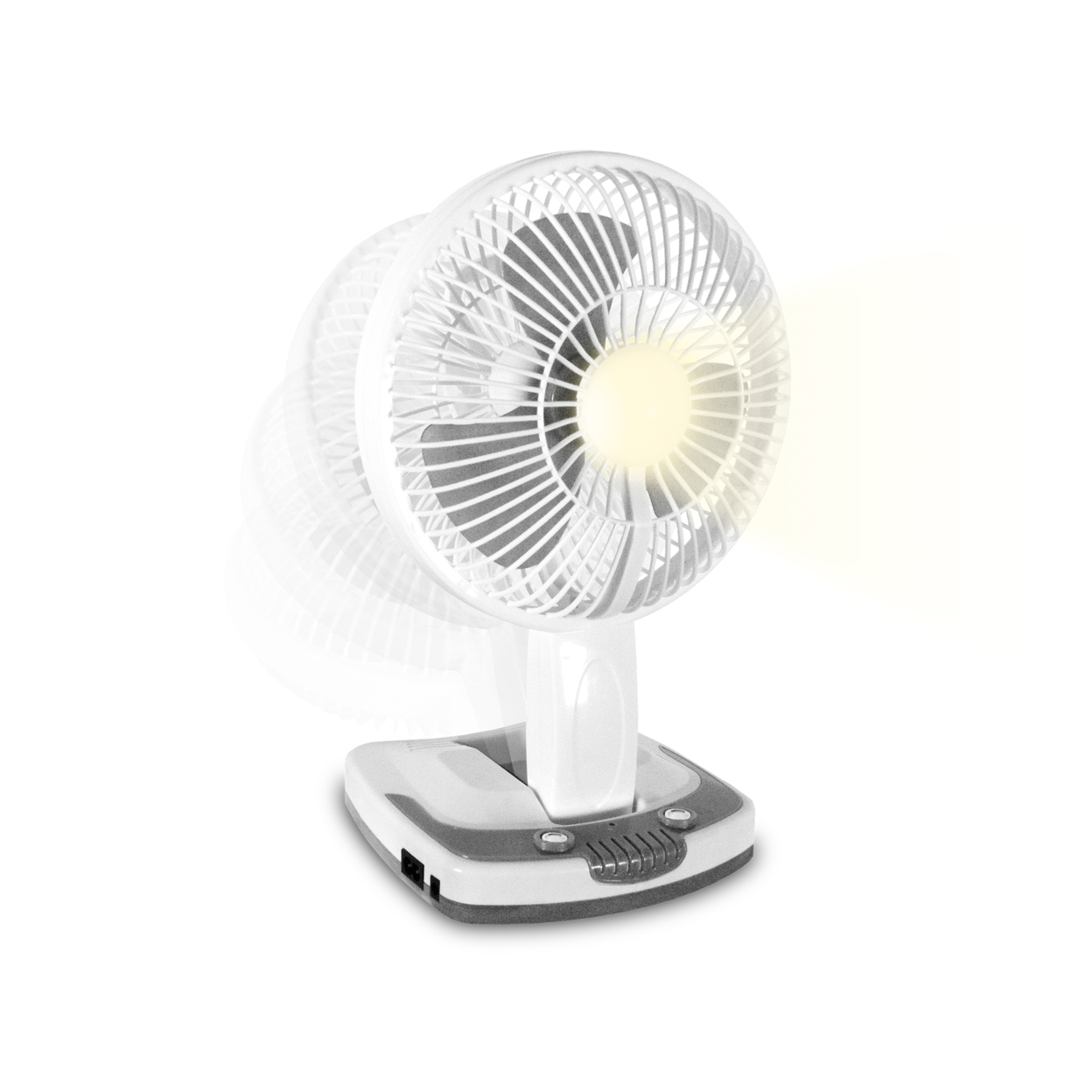 Technical Pro Adventure Series Rechargeable Desk/Wall Fan With LED Work Lamp & Built-in Powerbank W/ USB Output, Adjustable Tilt