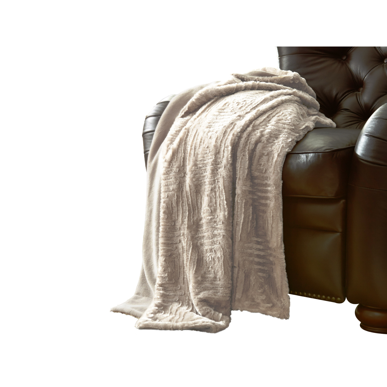 60 Inch Throw Blanket, Faux Fur, Fretted Design, Machine Washable, Cream- Saltoro Sherpi
