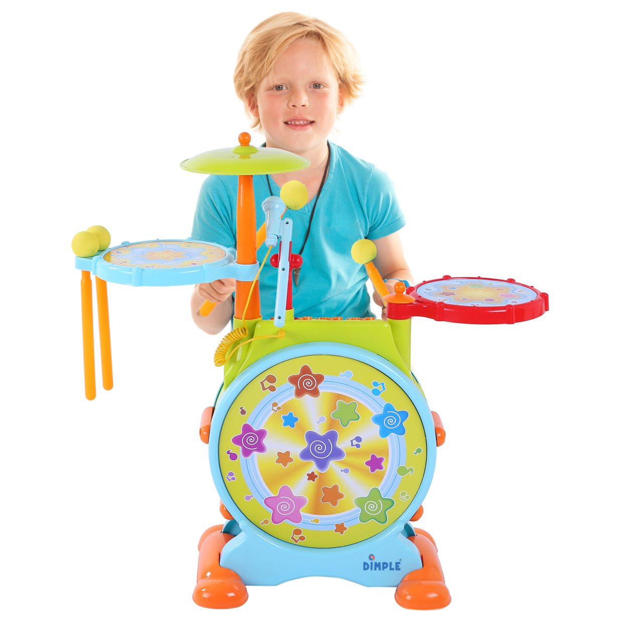 Dimple Toy Electric Guitar With Over 20 Interactive Buttons And Electric Big Toy Drum Set For Kids Comes With Microphone Pedal And Stool