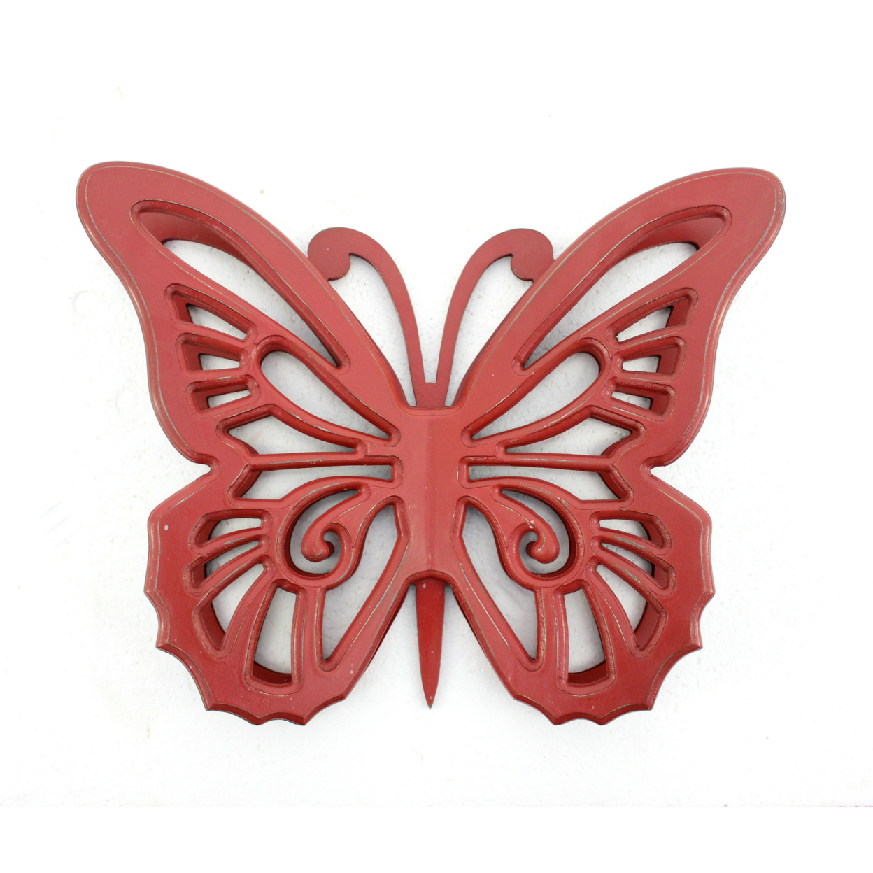 Wooden Butterfly Wall Plaque With Cutout Detail, Red- Saltoro Sherpi
