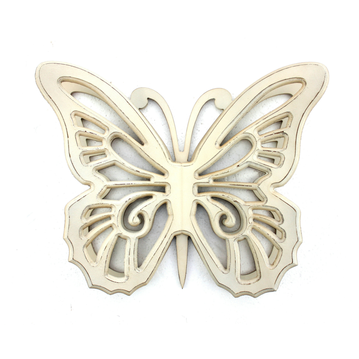 Wooden Butterfly Wall Plaque With Cutout Detail, White- Saltoro Sherpi