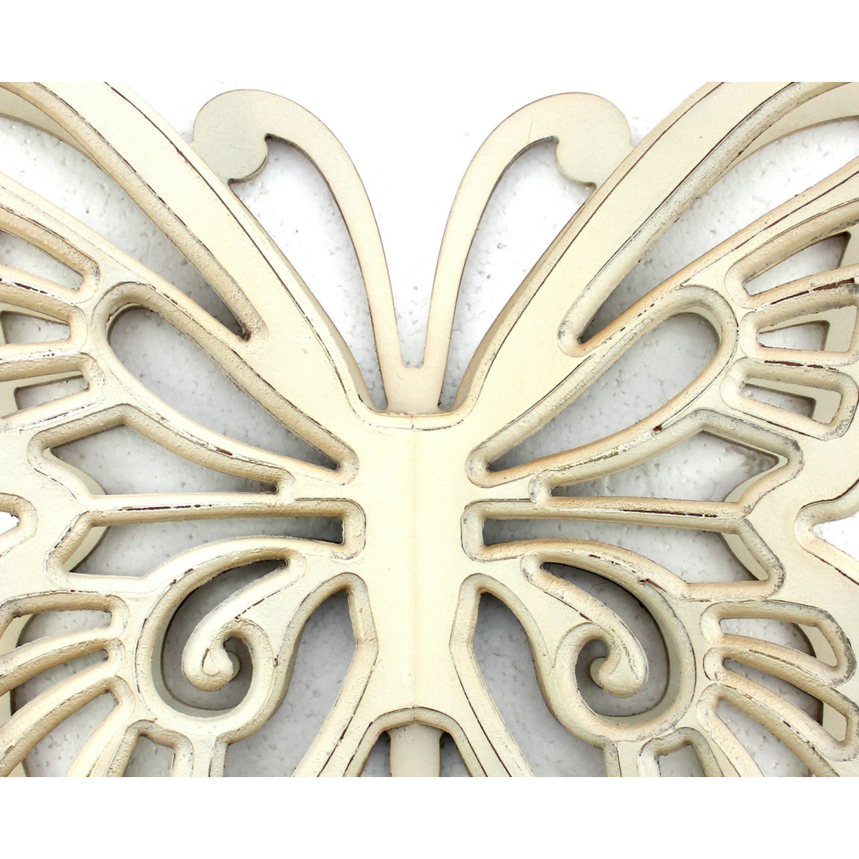 Wooden Butterfly Wall Plaque With Cutout Detail, White- Saltoro Sherpi