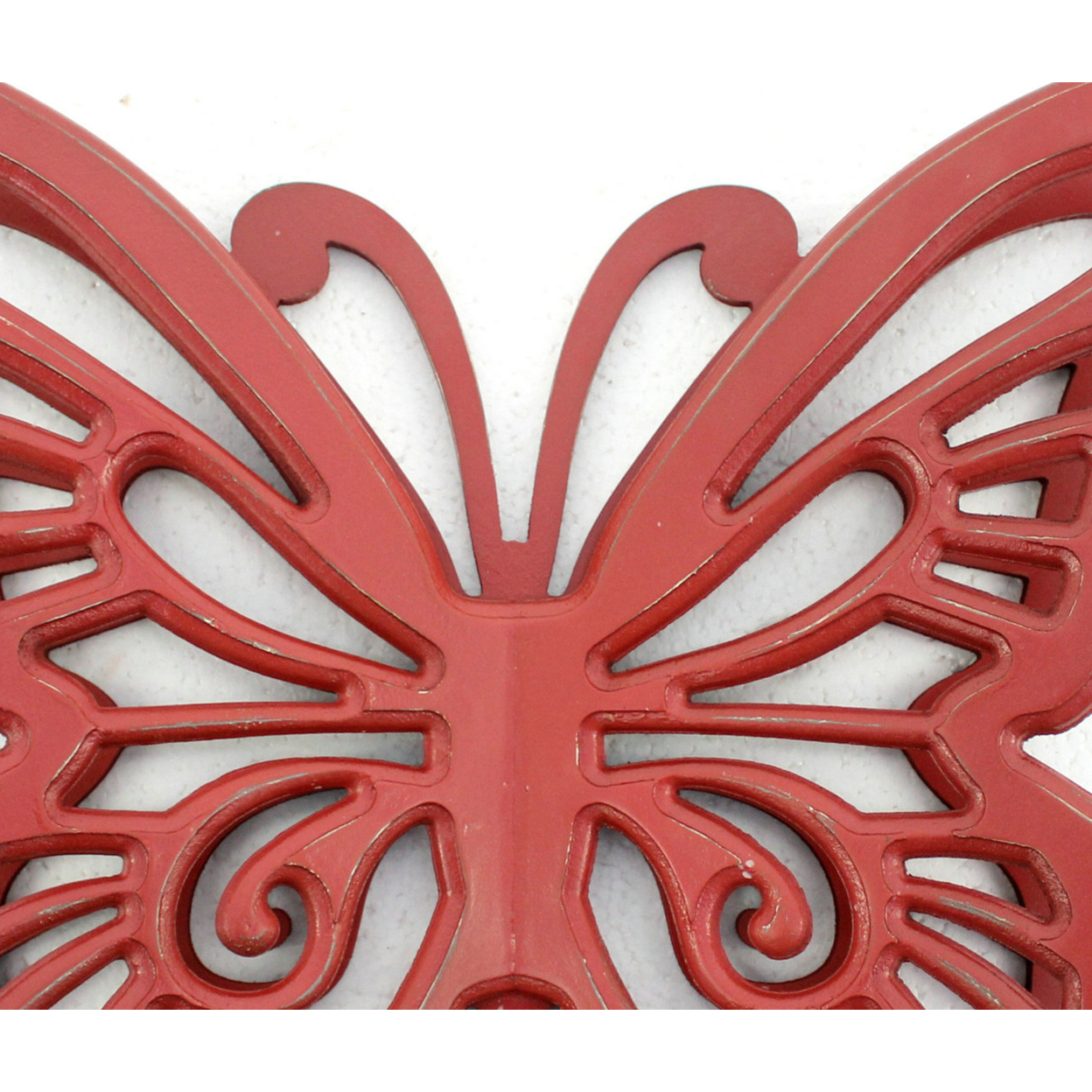 Wooden Butterfly Wall Plaque With Cutout Detail, Red- Saltoro Sherpi