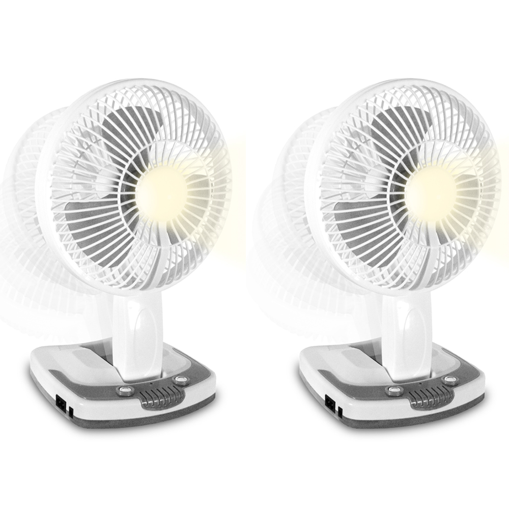 Technical Pro Adventure Series Rechargeable Desk/Wall Fan W/ LED Work Lamp & Built-in Powerbank USB Output, Adjustable Tilt - Pack Of 2