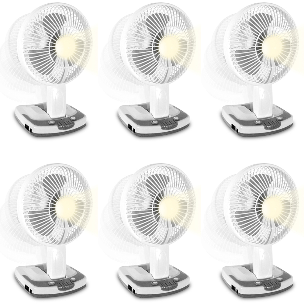 Technical Pro Adventure Series Rechargeable Desk/Wall Fan W/ LED Work Lamp & Built-in Powerbank USB Output, Adjustable Tilt - Pack Of 4