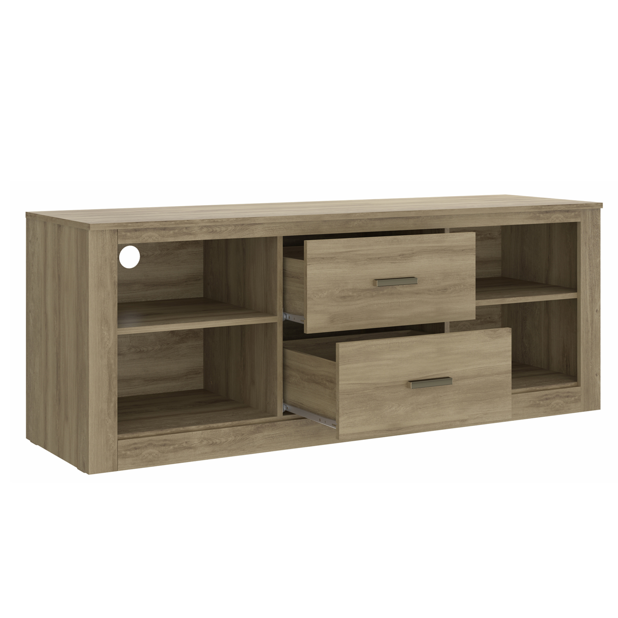 59 Inch Wooden TV Stand With 2 Drawers And 4 Open Compartments, Oak Brown- Saltoro Sherpi