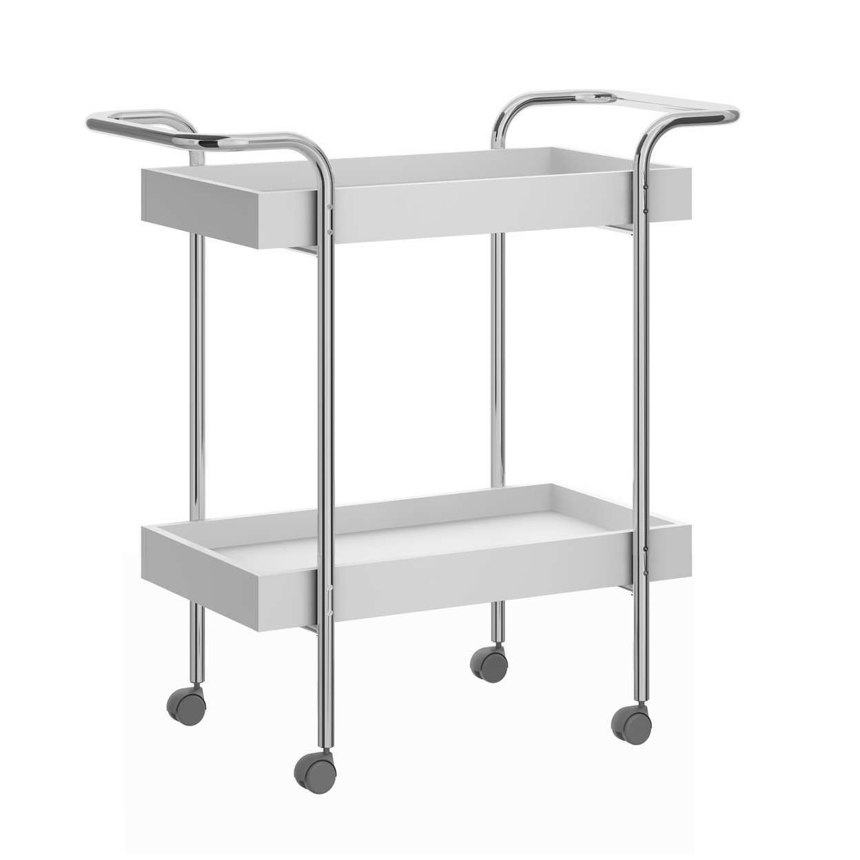 Storage Cart With 2 Tier Design And Metal Frame, White And Chrome- Saltoro Sherpi