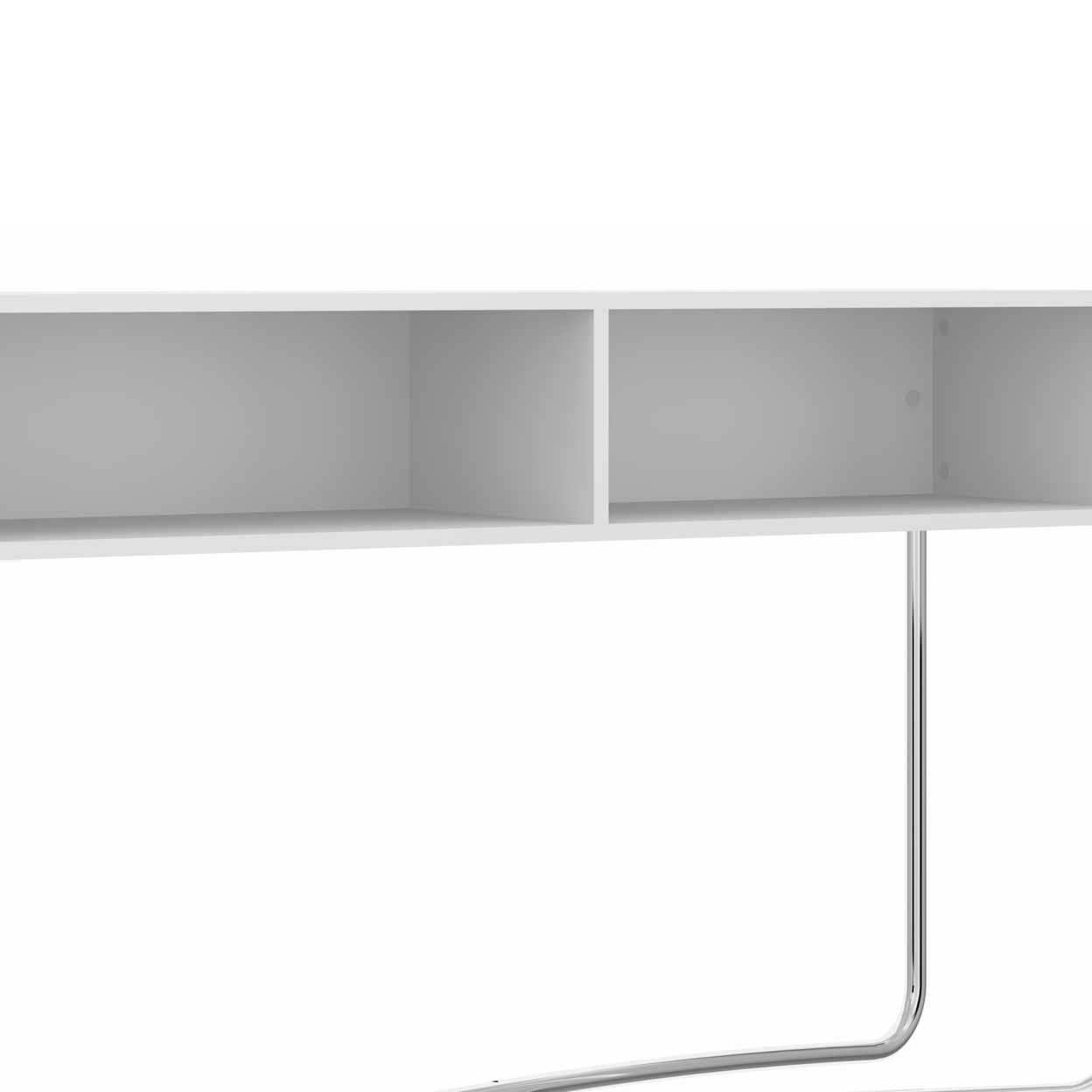 Wooden Console Table With 2 Open Compartments And Metal Frame, White And Chrome- Saltoro Sherpi