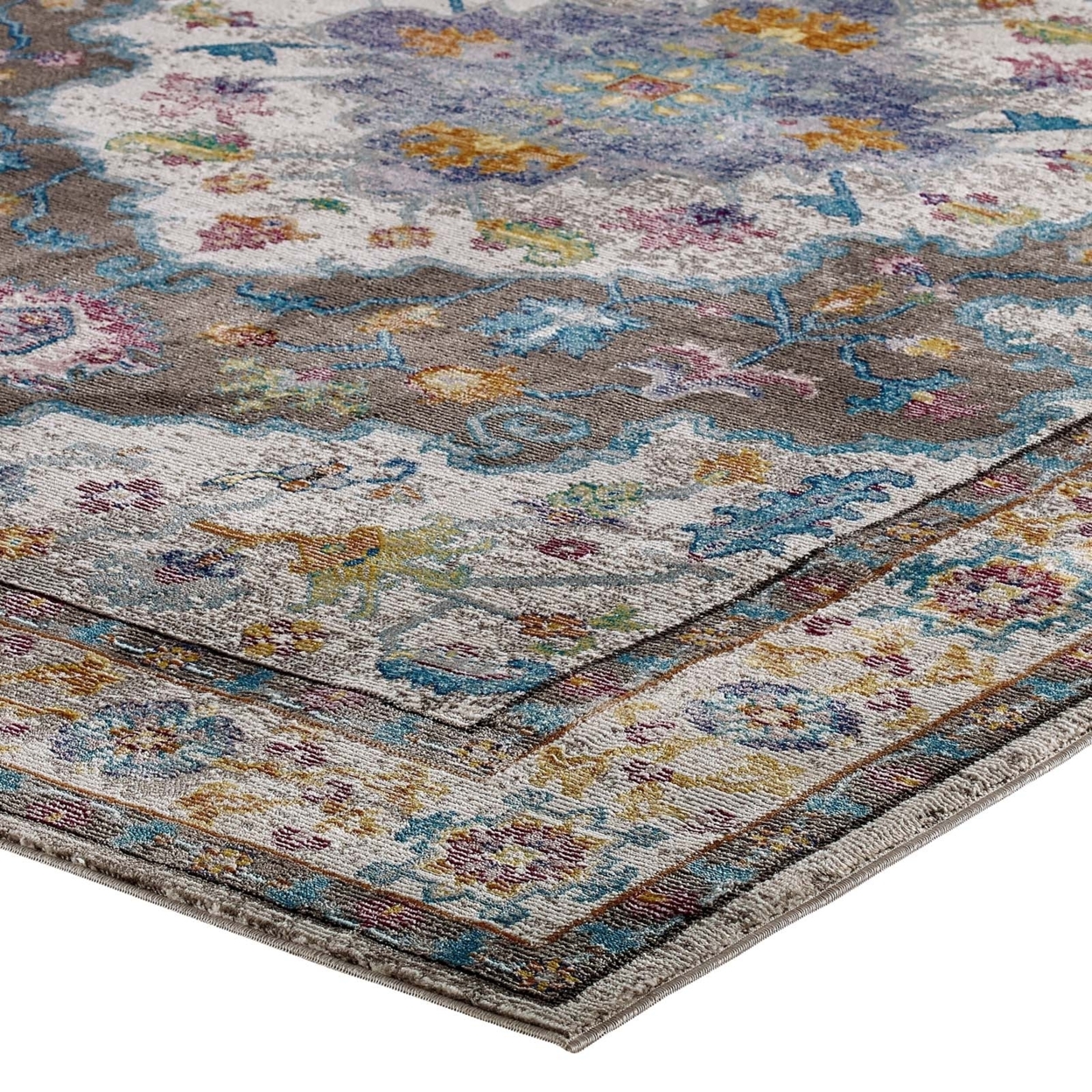 Success Anisah Distressed Floral Persian Medallion 5x8 Area Rug, Gray, Ivory, Yellow, Orange