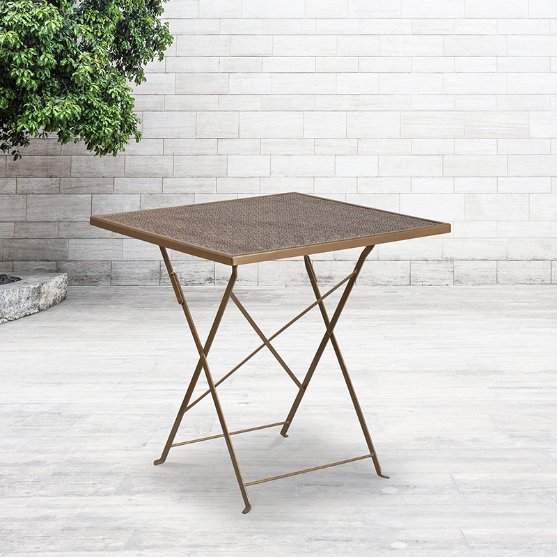 Commercial Grade 28 Square Gold Indoor-Outdoor Steel Folding Patio Table