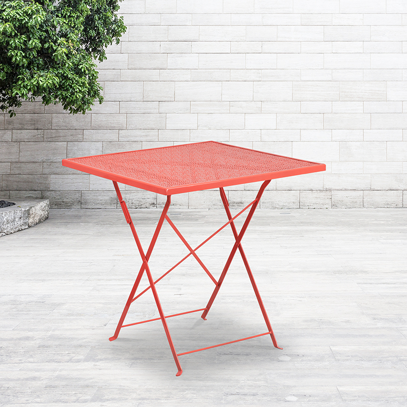 Commercial Grade 28 Square Coral Indoor-Outdoor Steel Folding Patio Table