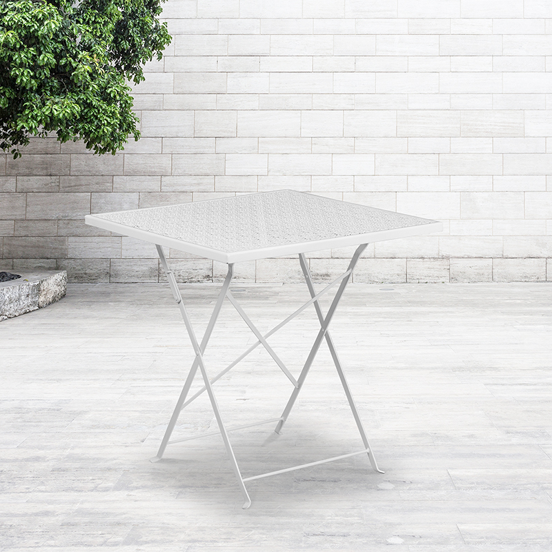 Commercial Grade 28 Square White Indoor-Outdoor Steel Folding Patio Table