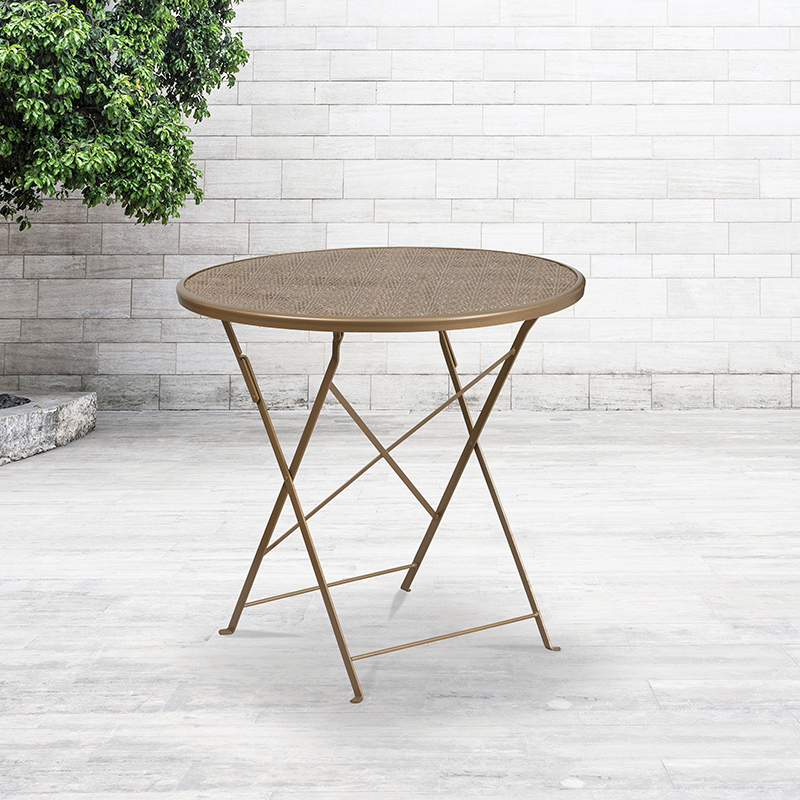 Commercial Grade 30 Round Gold Indoor-Outdoor Steel Folding Patio Table