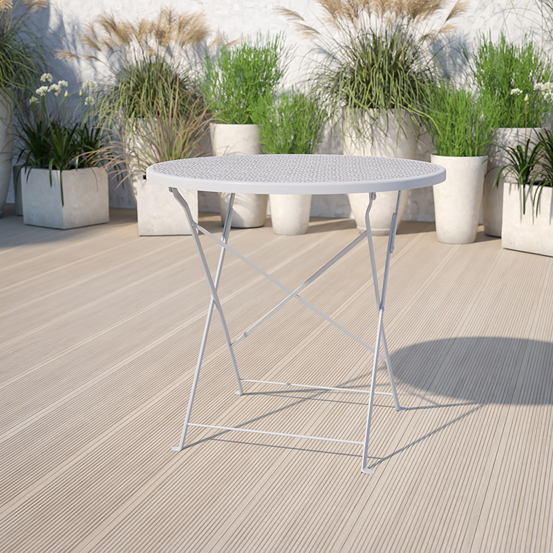 Commercial Grade 30 Round Light Gray Indoor-Outdoor Steel Folding Patio Table