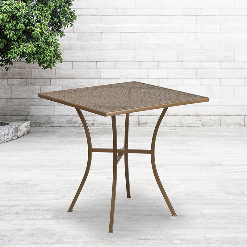 Commercial Grade 28 Square Gold Indoor-Outdoor Steel Patio Table