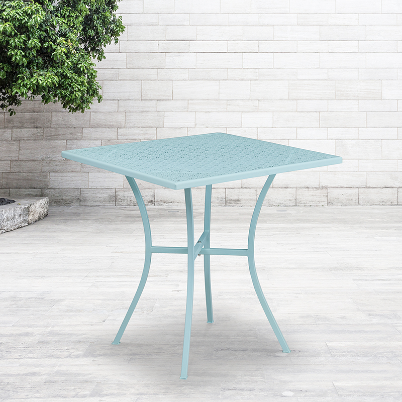 Commercial Grade 28 Square Sky Blue Indoor-Outdoor Steel Patio Table