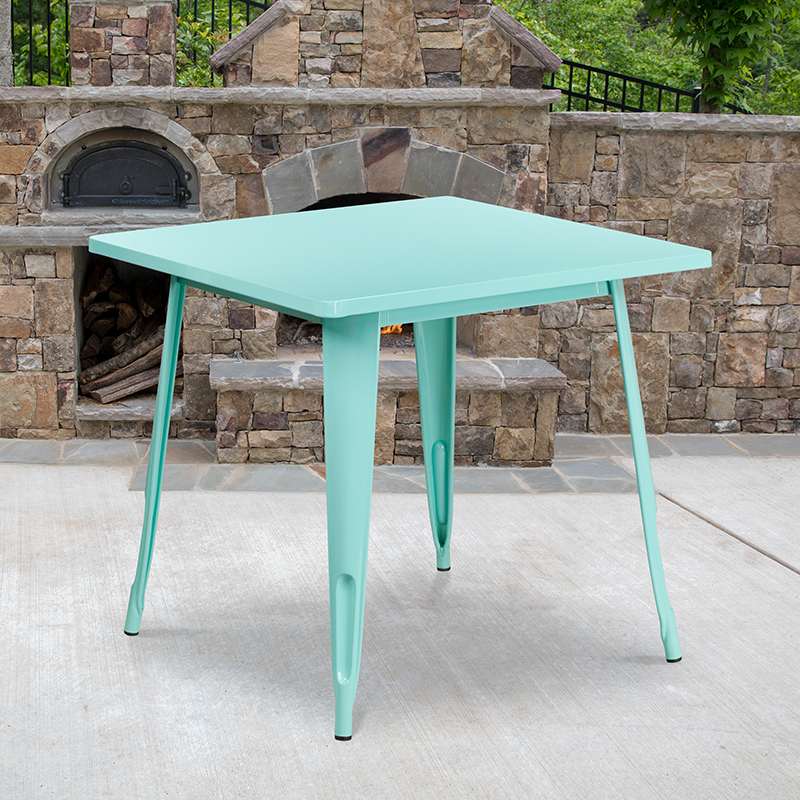 Commercial Grade 31.5 Square Mint Green Metal Indoor-Outdoor Table