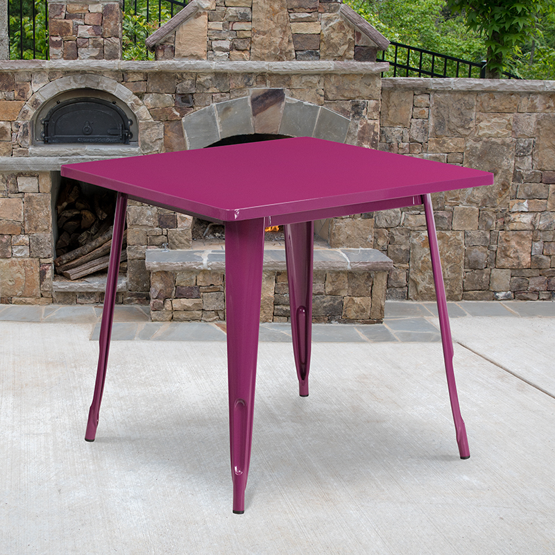 Commercial Grade 31.5 Square Purple Metal Indoor-Outdoor Table