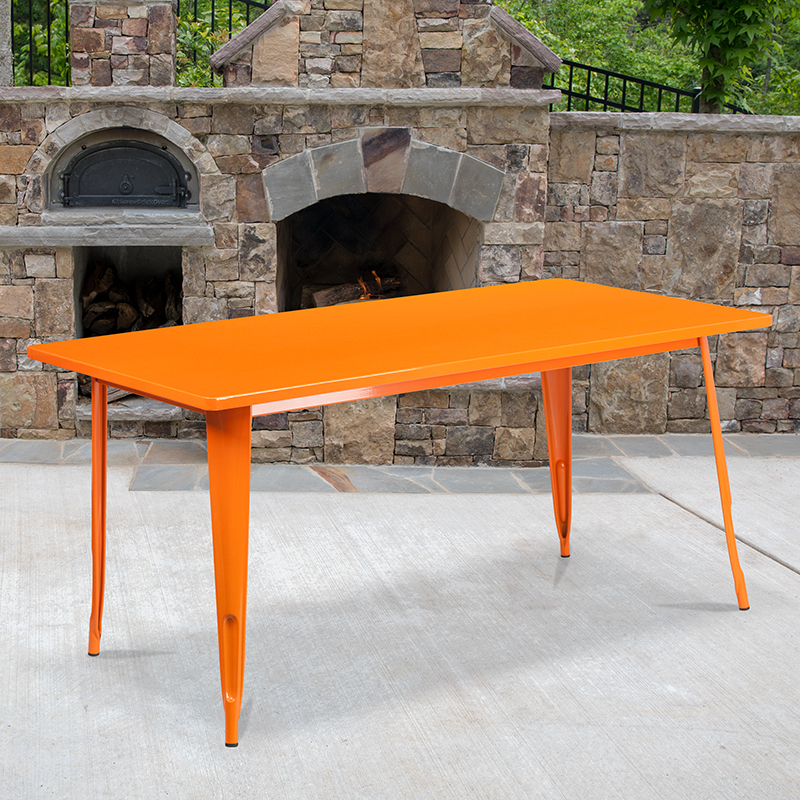 Commercial Grade 31.5 X 63 Rectangular Orange Metal Indoor-Outdoor Table