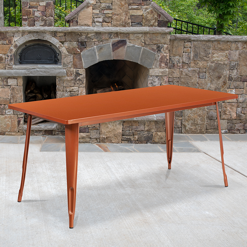 Commercial Grade 31.5 X 63 Rectangular Copper Metal Indoor-Outdoor Table