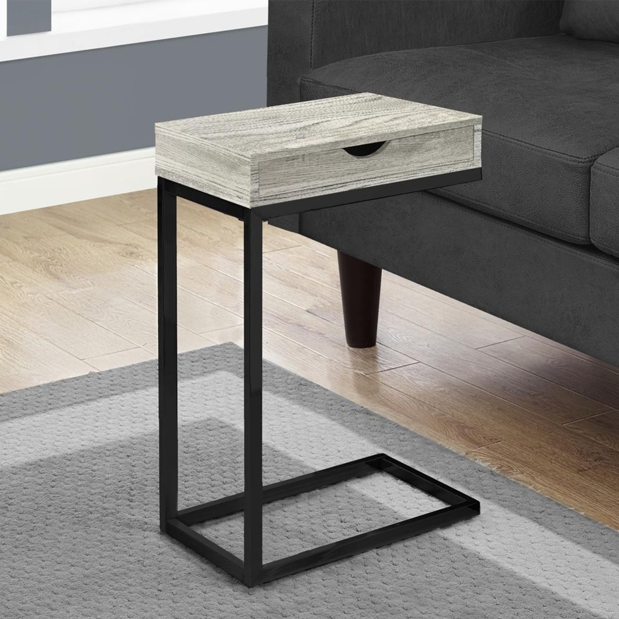 10.25" x 15.75" x 24.5" Grey Finish and Laminated Metal Accent Table - Grey,Black