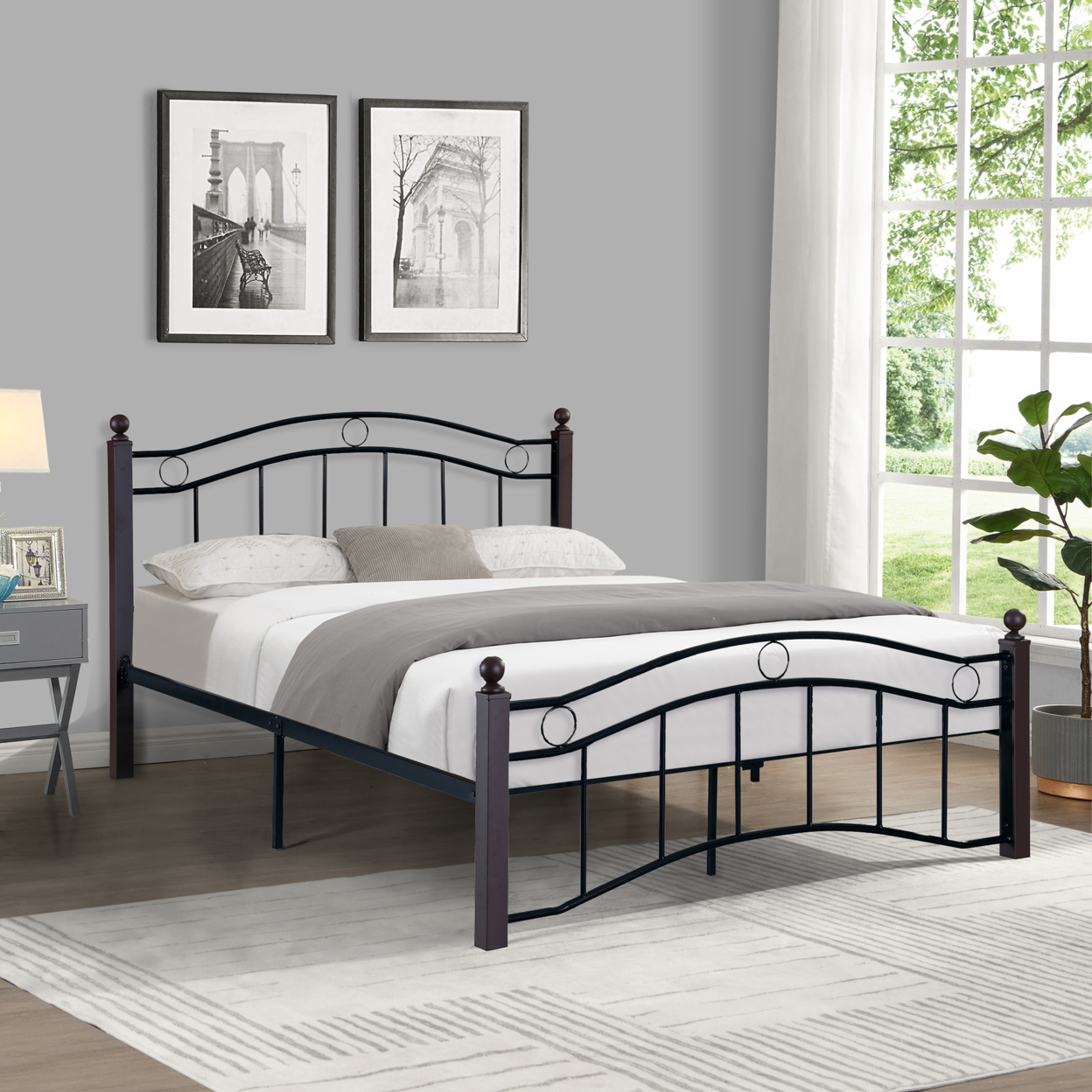 Full Size Metal Bed Frame with Headboard and Footboard
