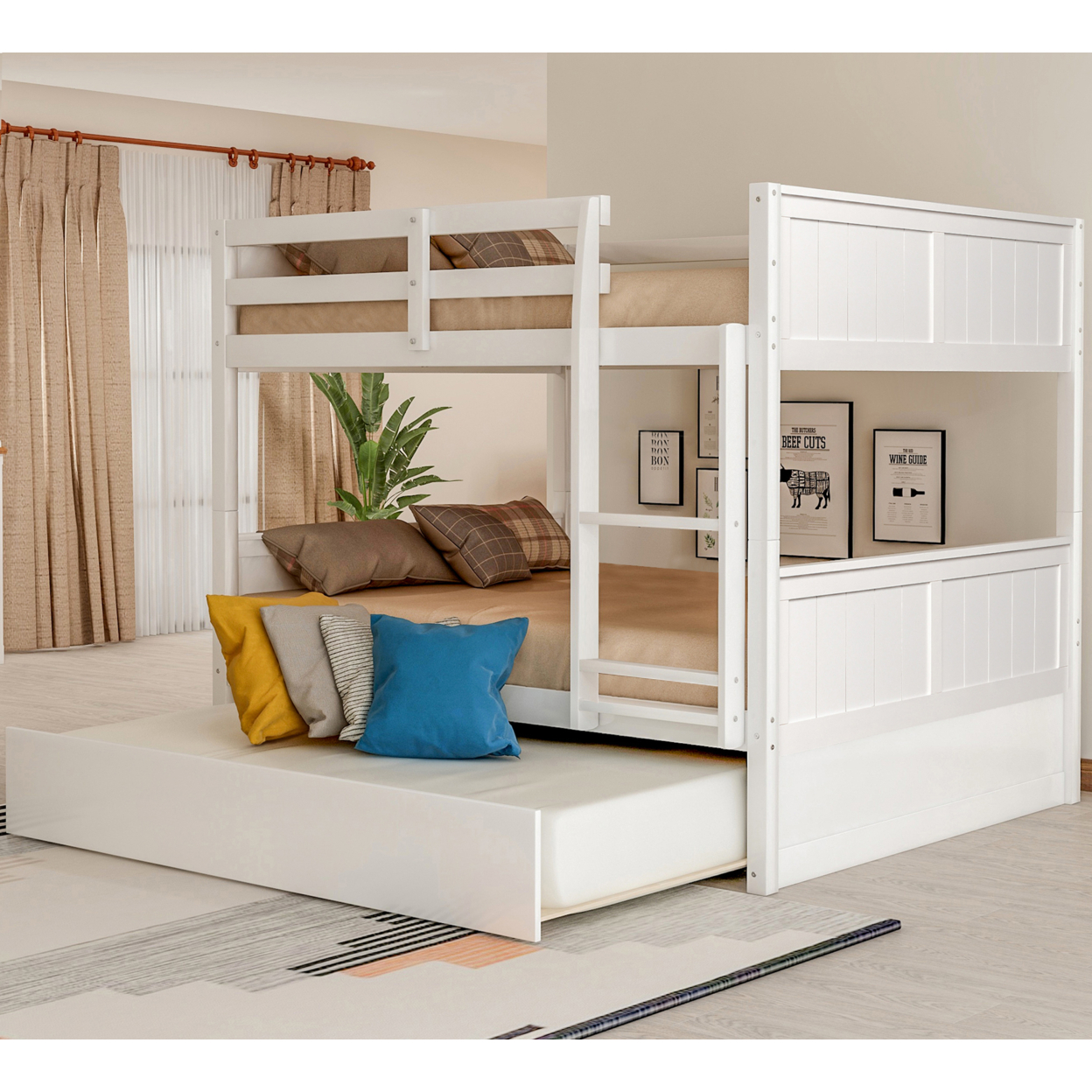 Full Over Full Bunk Bed with Twin Size Trundle, White ( old sku: LP000150AAK )