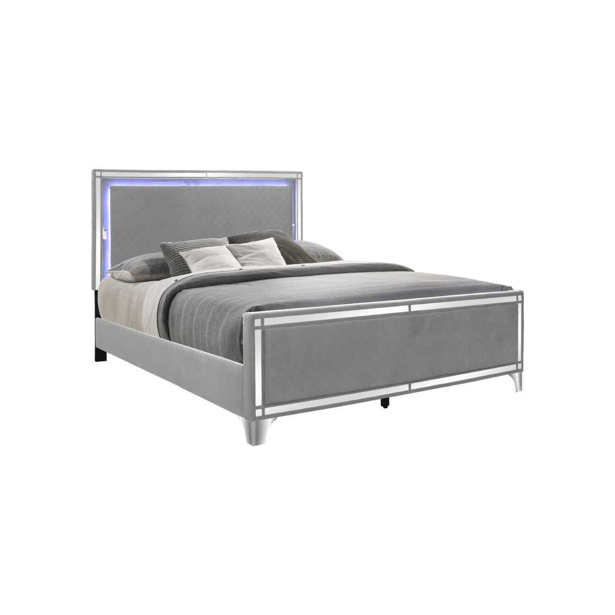 Linda Queen Size LED Bed made with Wood in Gray Finish
