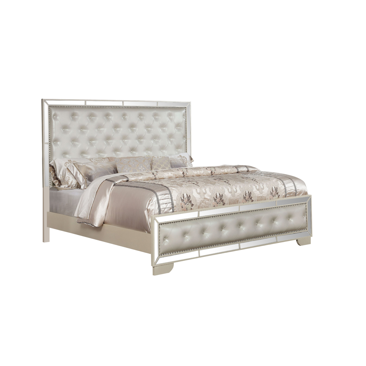 Madison Queen Size Upholstery Bed Made with Solid Wood in Beige