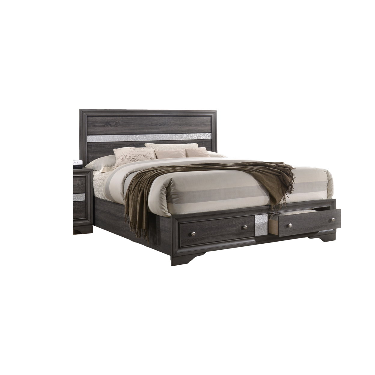 Traditional Matrix Queen Size Storage Bed in Gray made with Wood