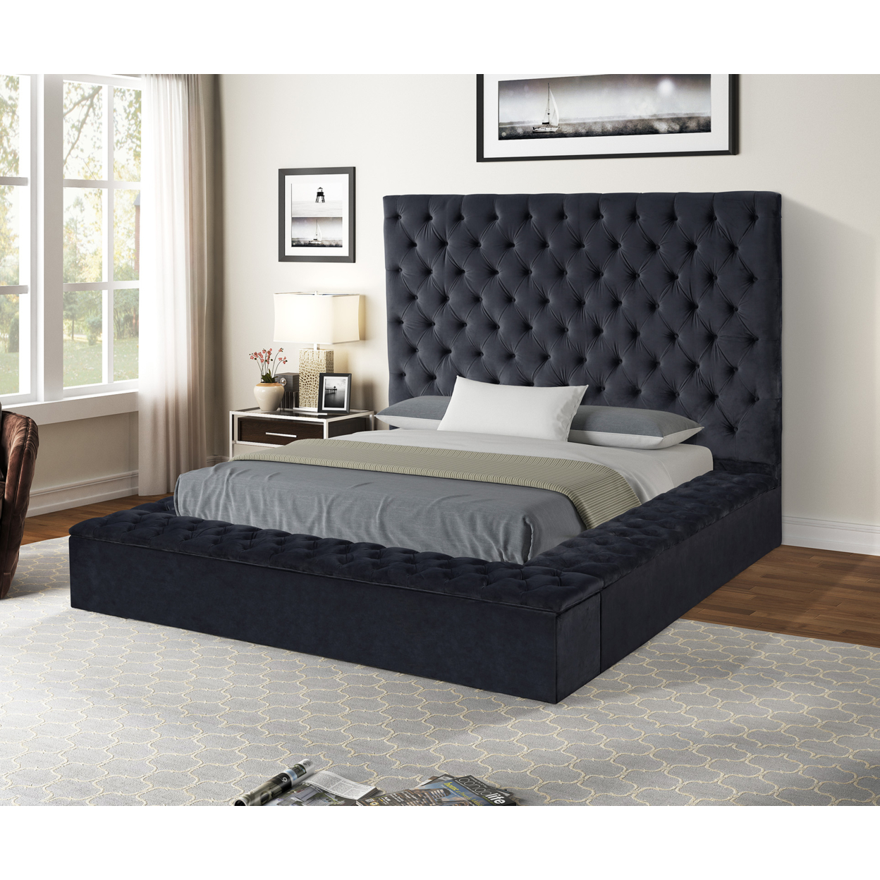 Nora Full Size Tufted Upholstery Storage Bed made with Wood in Black