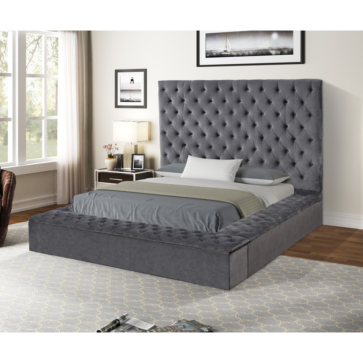 Nora Full Size Tufted Upholstery Storage Bed made with Wood in Gray