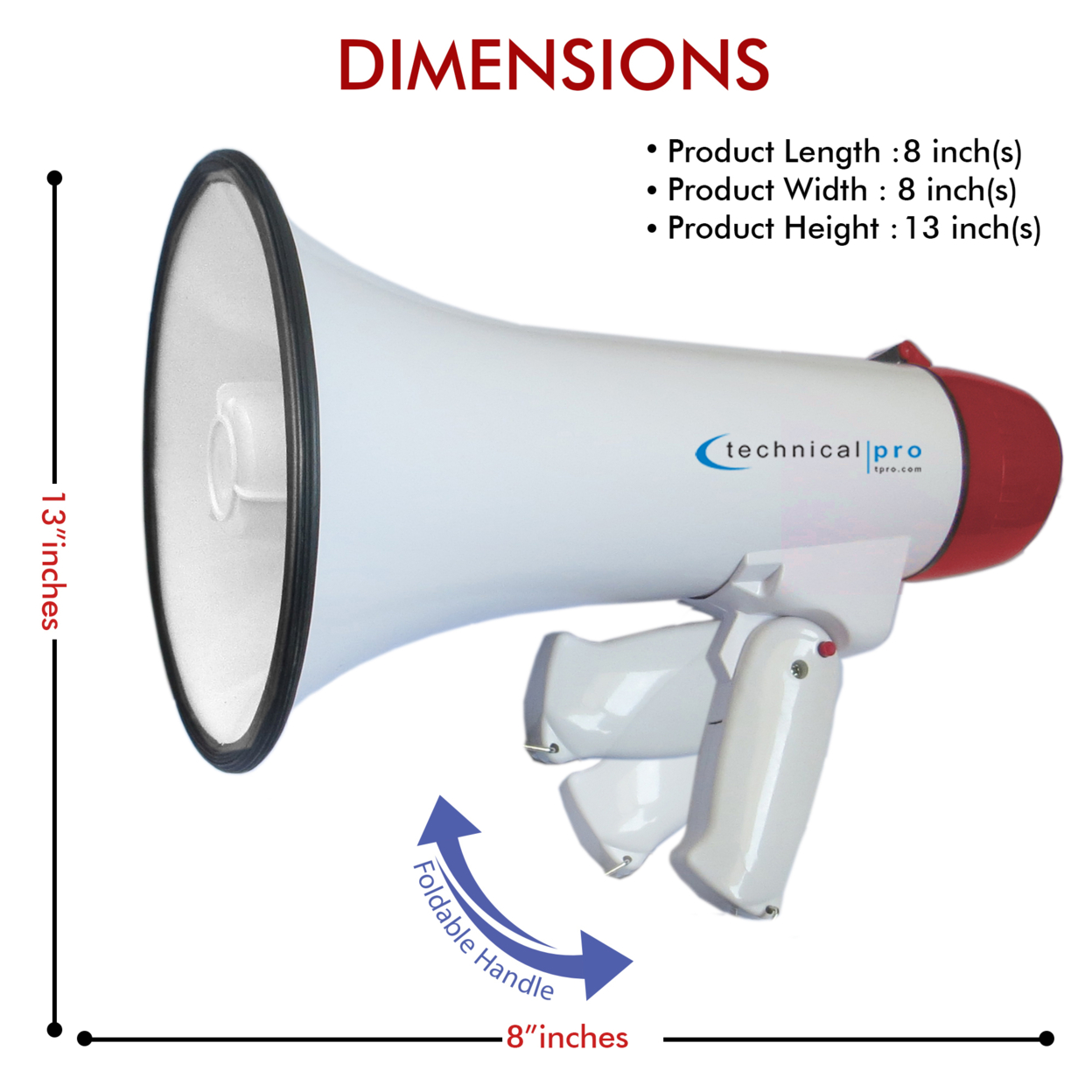 Technical Pro 25 Watts Lightweight 600M Range Portable Megaphone Bullhorn W/ Strap, Siren, And Volume Control, Good For Trainers (Red)